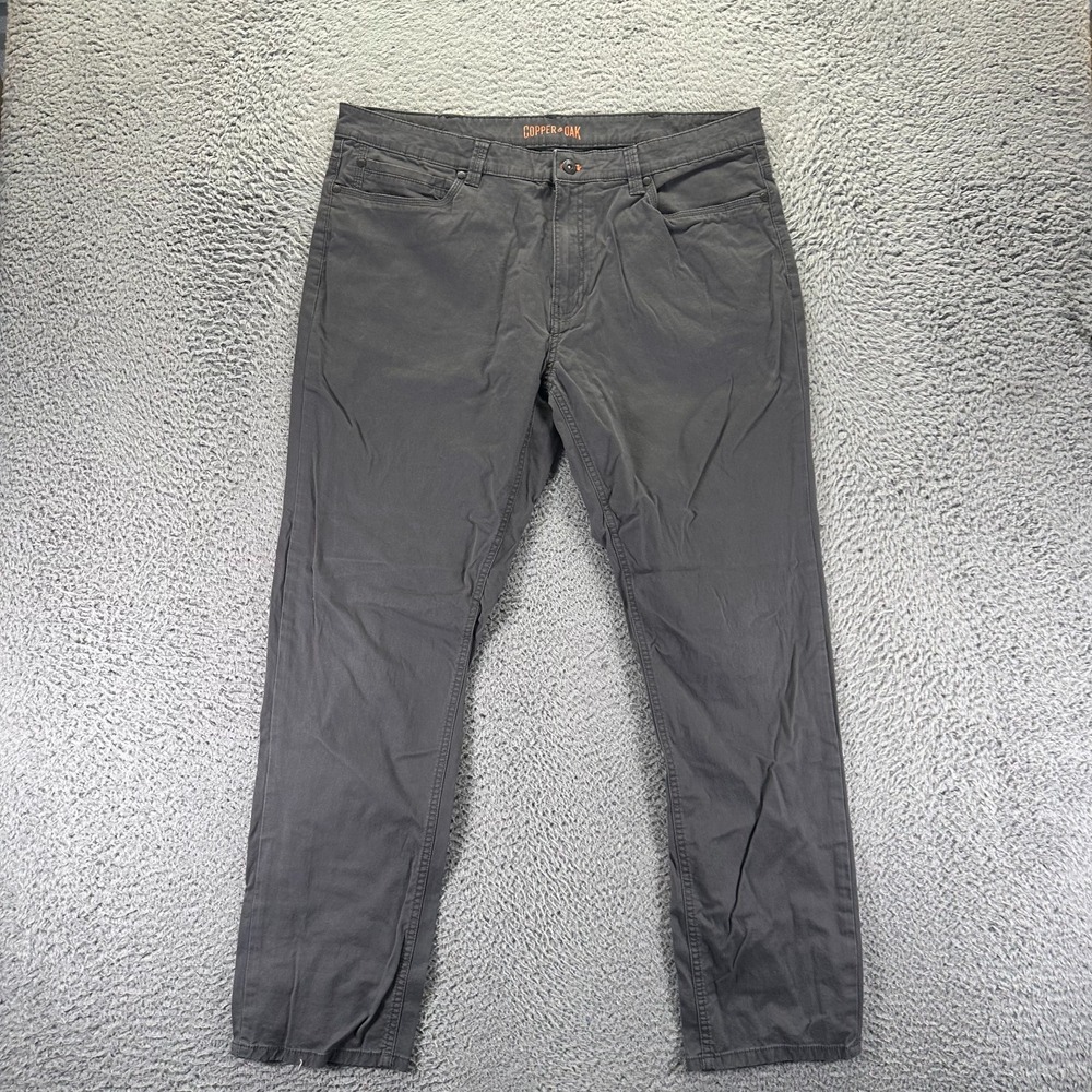 Copper & Oak Pant Mens 38x30 Gray Cotton Chino Straight Business Office Stretch
